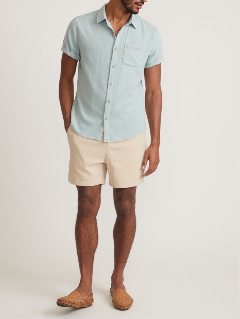 Marine Layer Menβs Saturday Cotton Beach Shorts Sand Large